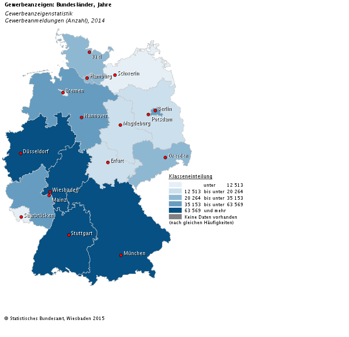 Gewerbeanmeldungen in Deutschland 2014 nach Bundesländern